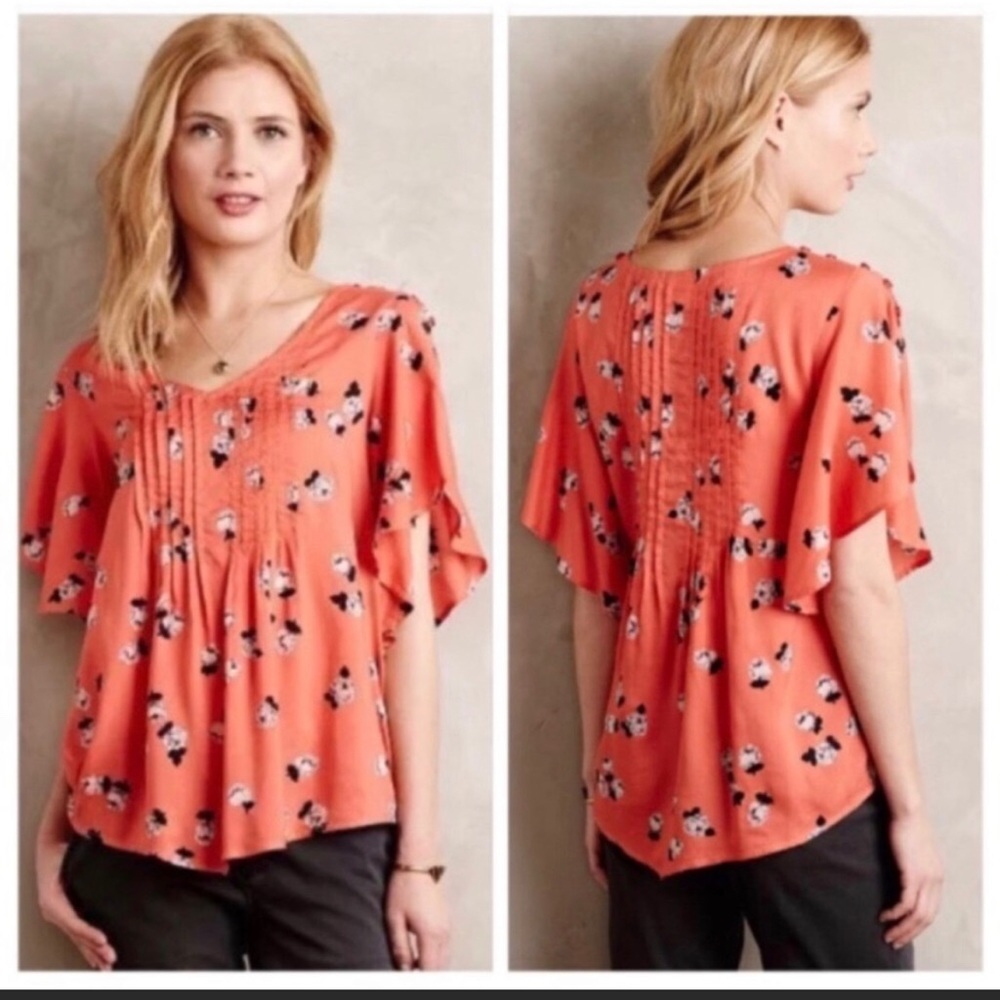 Anthropologie Maeve Maya Flutter Blouse Coral 4 B7